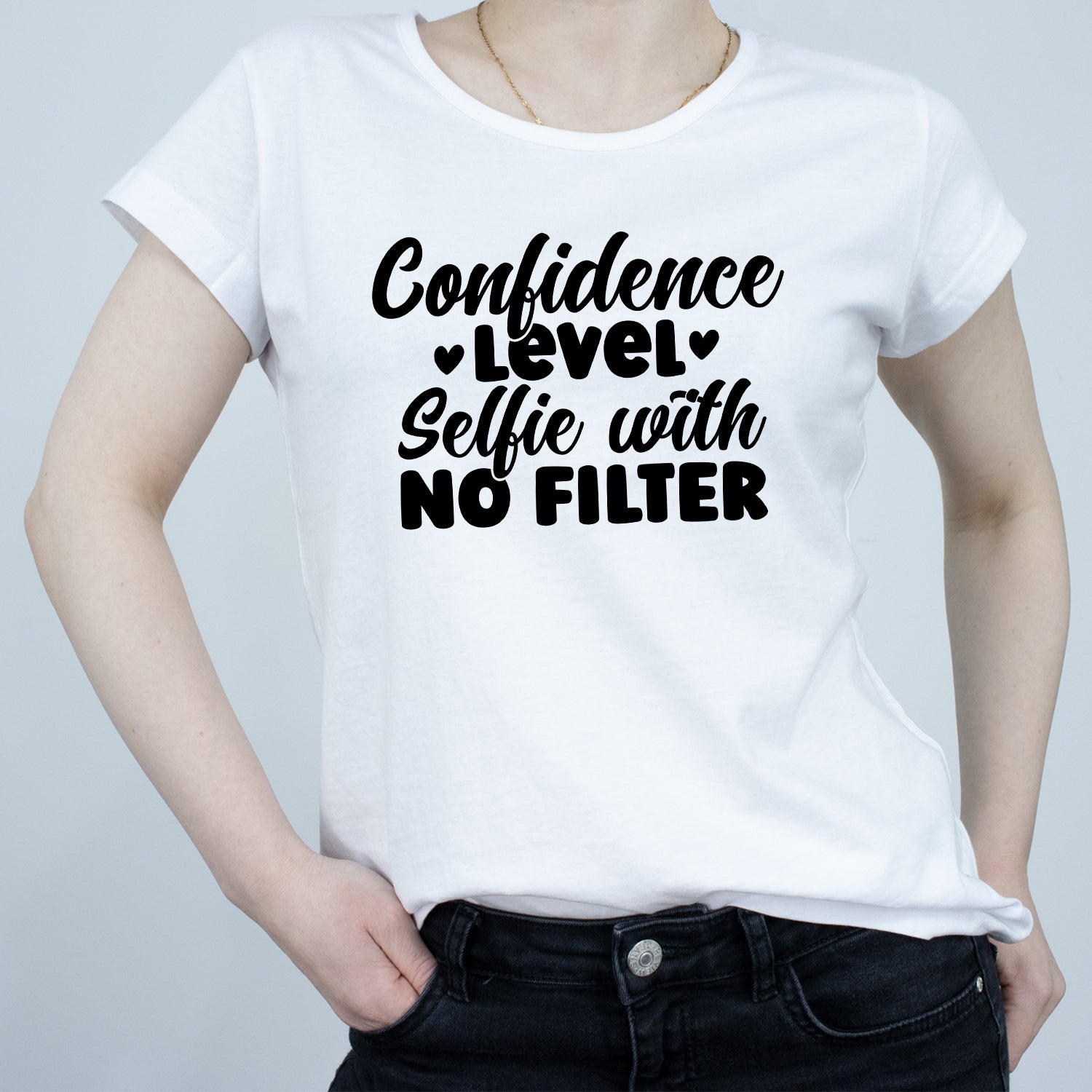 Tricou Alb Dama - Confidence Level Selfie With No Filter