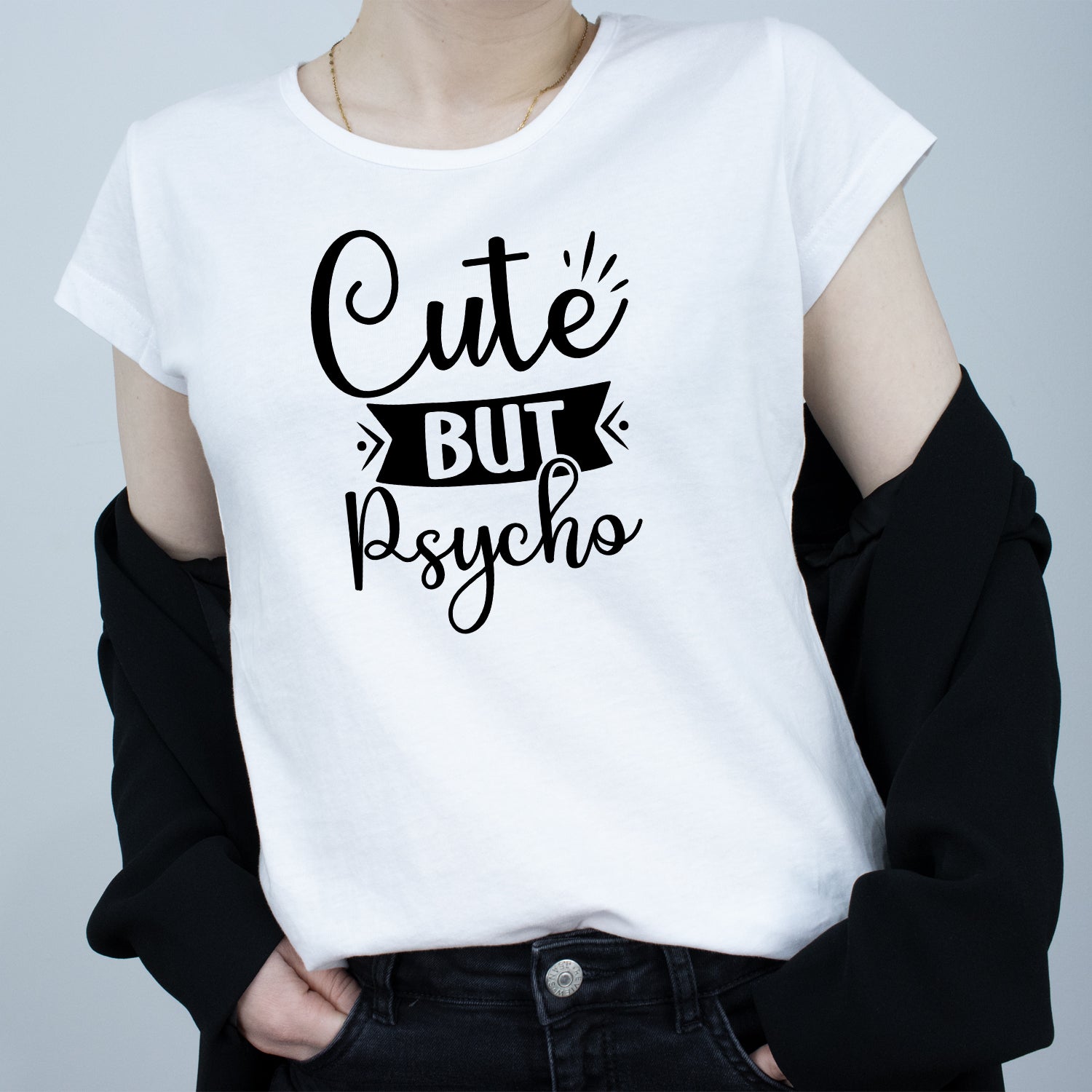 Tricou Alb Dama - Cute But Psycho