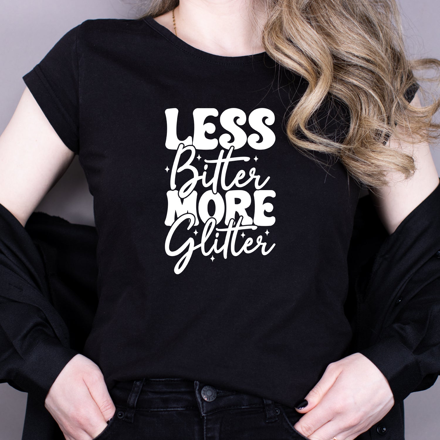 Tricou Negru Dama - Less Bitter More Glitter