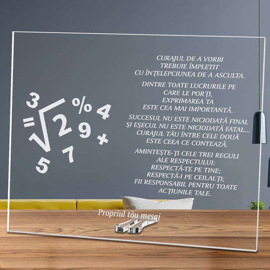 Cadou personalizat placheta din plexiglas - Matematica este partea exacta a gandirii - ghizbi.ro