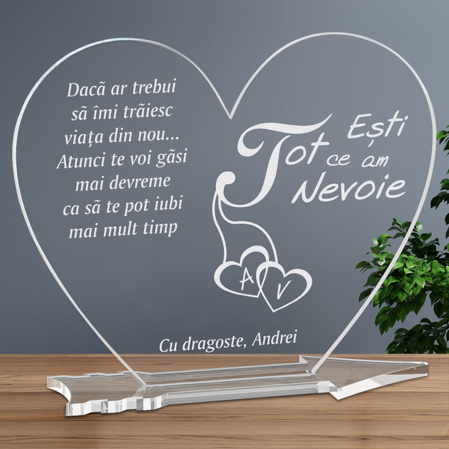 Cadou personalizat placheta plexiglas inima - Esti tot ce am nevoie - ghizbi.ro