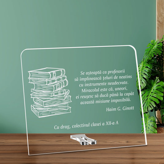 Cadou personalizat placheta plexiglas - Miracolul educatiei - ghizbi.ro