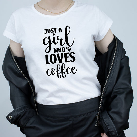 Tricou Alb Dama - Just A Girl Who Loves Coffee