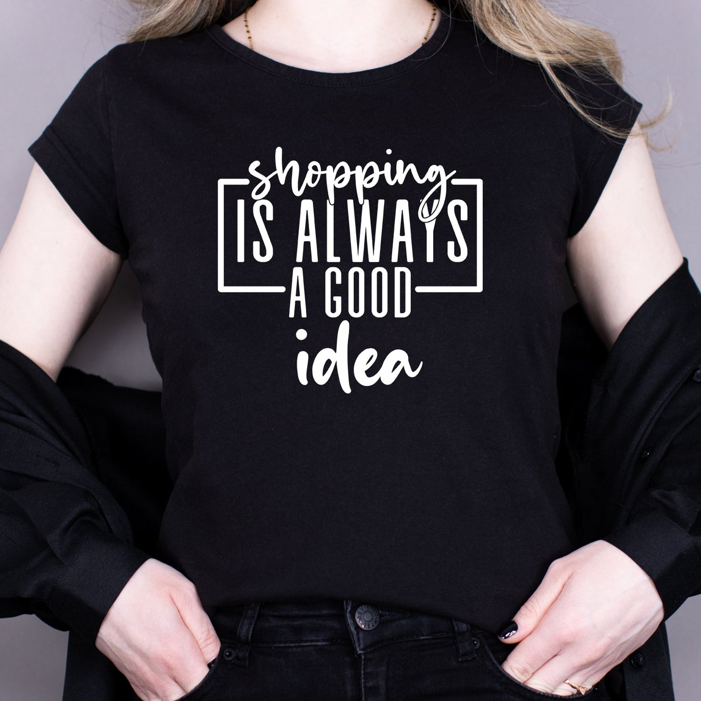 Tricou Negru Dama - Shopping Is Always A Good Idea