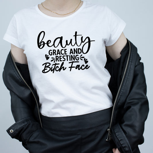 Tricou Alb Dama - Beauty Grace And Resting Bitch Face
