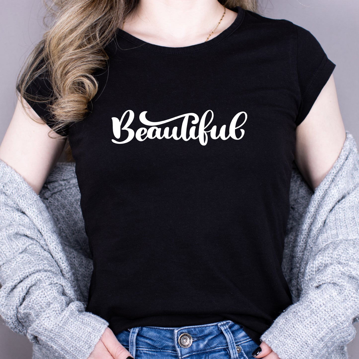 Tricou Negru Dama - Beautiful