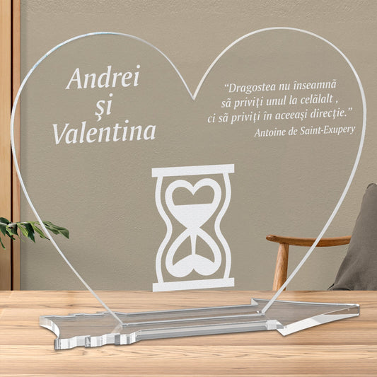 Cadou personalizat placheta plexiglas inima - Timp pentru iubire - ghizbi.ro