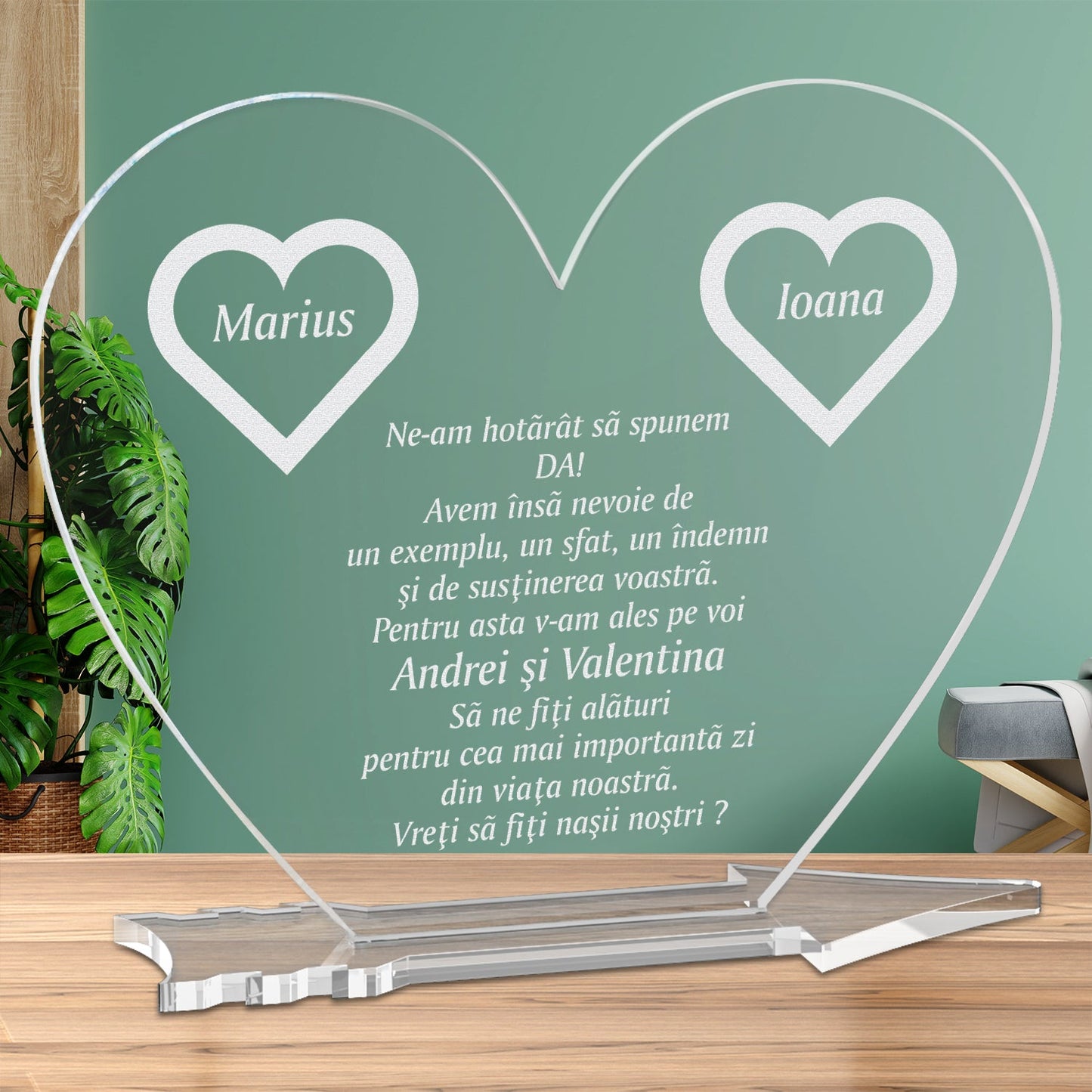 Cadou personalizat placheta plexiglas inima - Vreti sa fiti nasii nostri